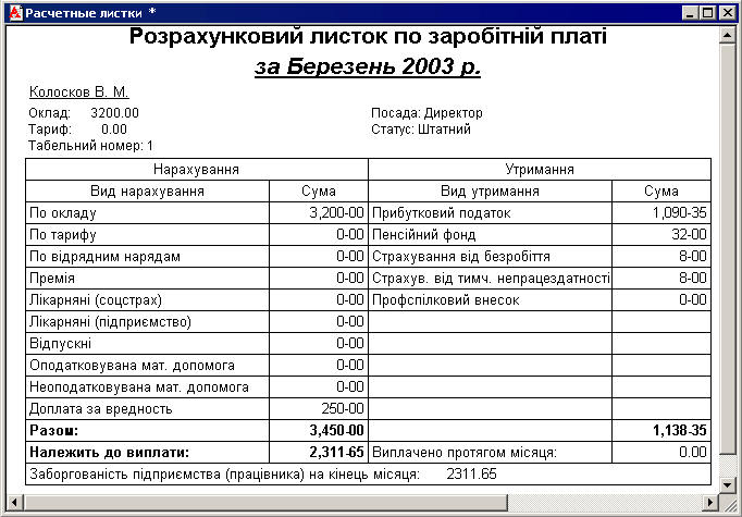 Розрахунковий листок по заробітній платі бланк скачать украина