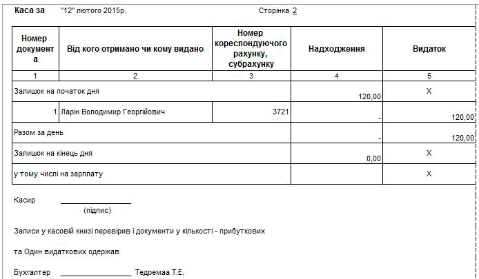 Образец заполнения кассовая книга ко 4