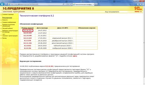 Выбор релиза платформы