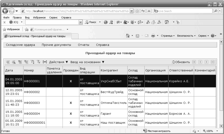 длленный склод - Приходный ордер нл товлры - №іпгітлгс МагоеІ Гхріогег Файл Правка Вид Избран Сервис Справка х ф 1С } - Избра ЮО ОЛ- 1.И -г.;- :р; Удапенньй ослад - Приходный ордер на товас Складские ордера Прочие документы Отчеты Справка поиск 18- в- -- 5