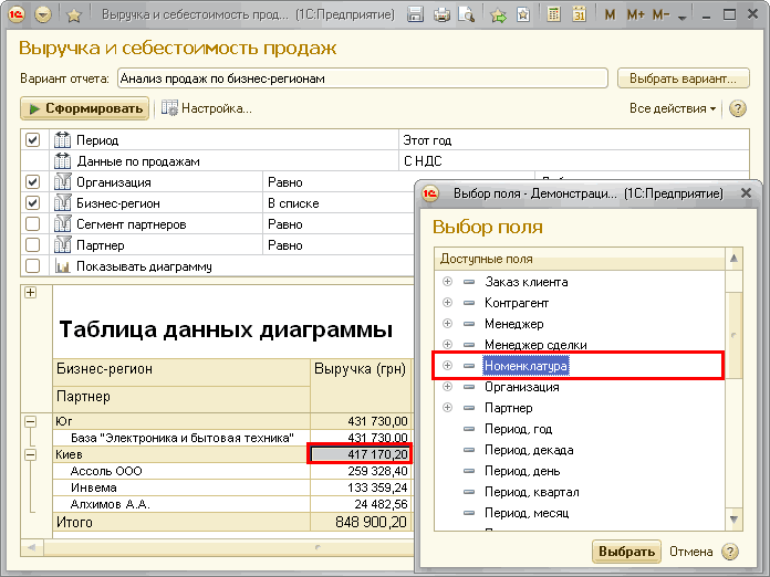 Анализ Продаж 1с 8.3