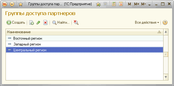 Ф! -- у у ГруппЫ лпгтцпд пдр 1Г-Пррдпрыатыр г Ш М М+ М- Группы доступа партнеров Наименование = зГГнГрегиГ
