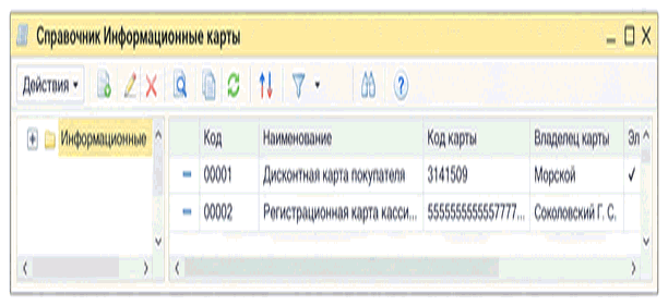 Форма элемента справочника «Информационные карты» с реквизитами дисконтной карты