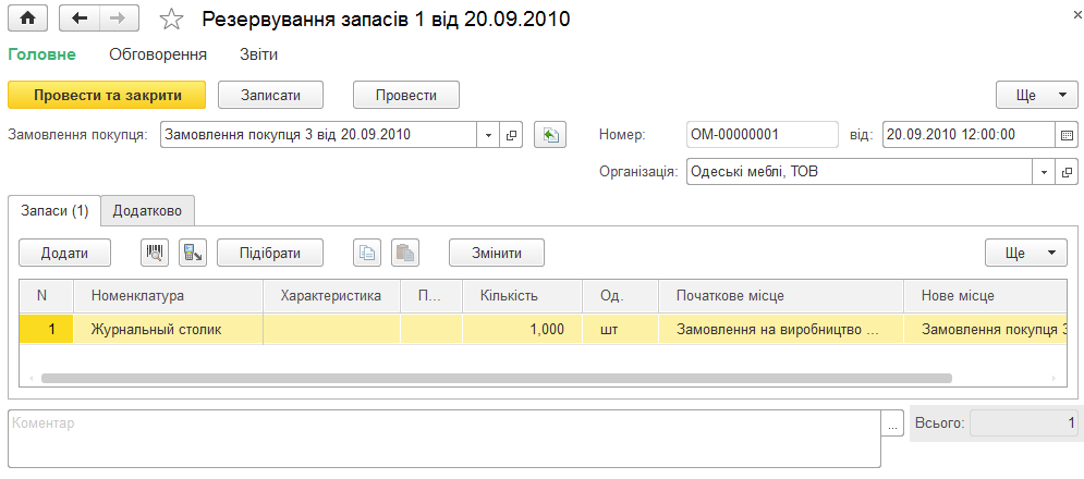 Документ резервування запасів