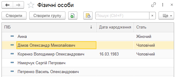 Довідник Фізичні особи
