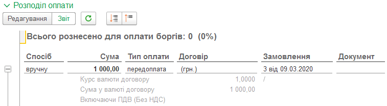 Перенесення розподілу оплати в документ