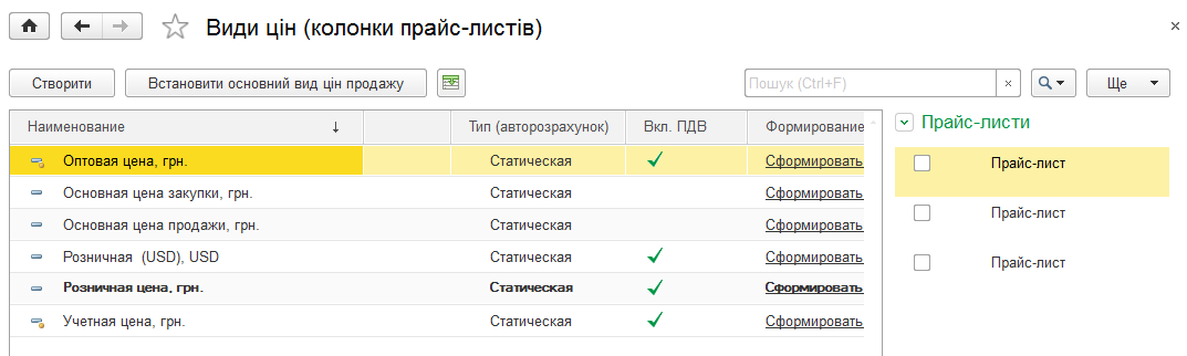 Довідник видів цін