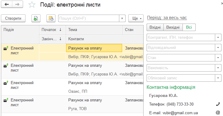 Список електронних листів
