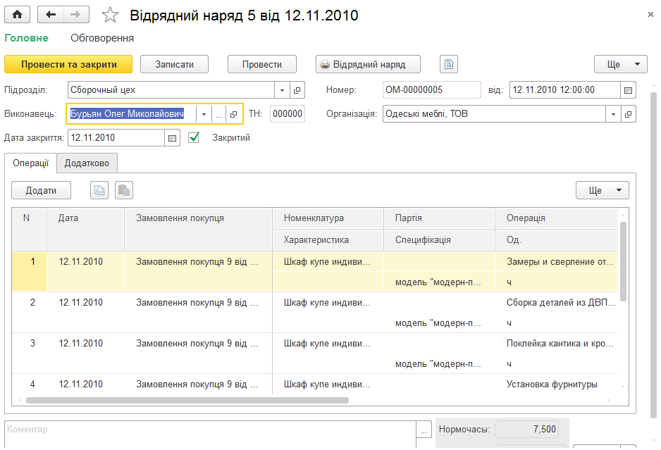 Журнал документів Відрядні наряди