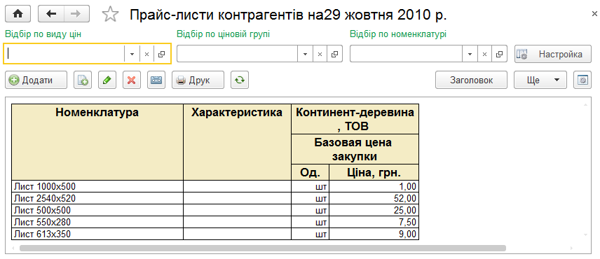 Обробка Прайс-листи контрагентів