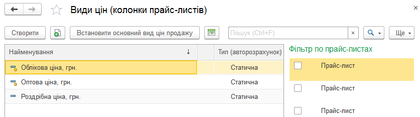 Довідник видів цін