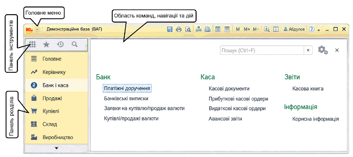 Область команд, навігації і дій розділу