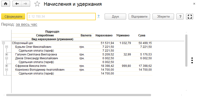 Звіт «Нарахування й утримання»