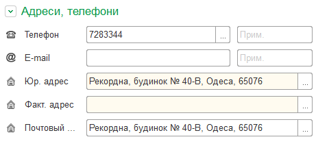 Адреси та телефони організації