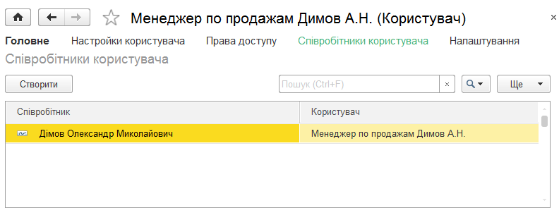 Список співробітників користувача