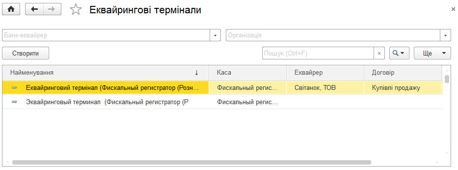 Довідник еквайрингових терміналів