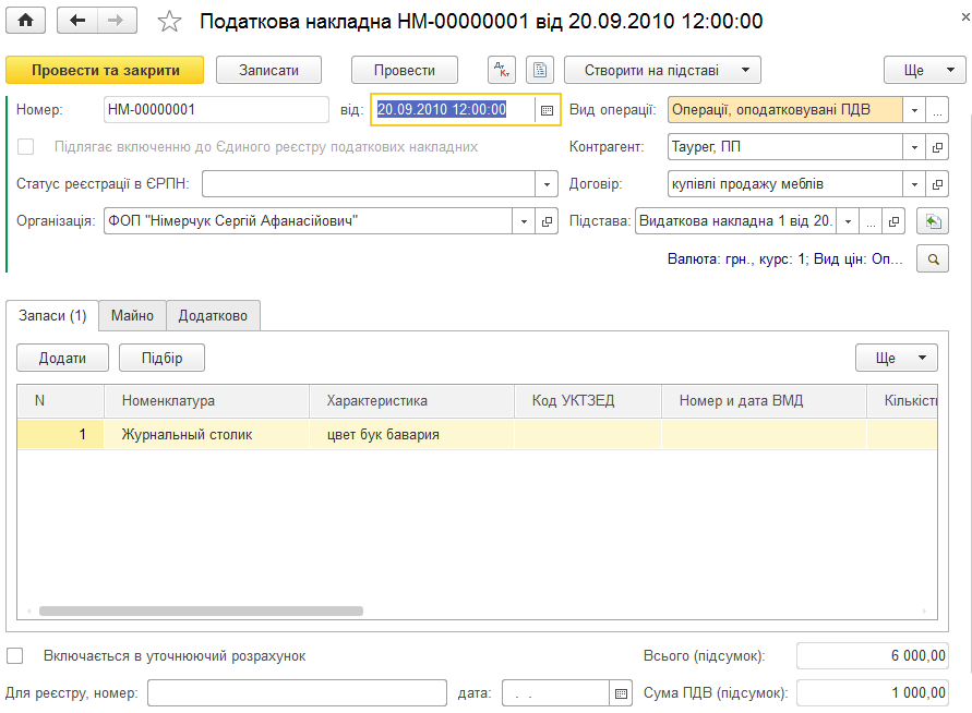 Форма документа Податкова накладна