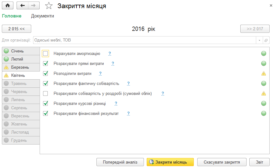 Форма обработки Закрытие месяца
