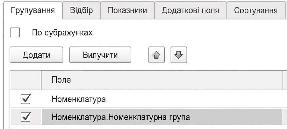 Настройка групування звіту