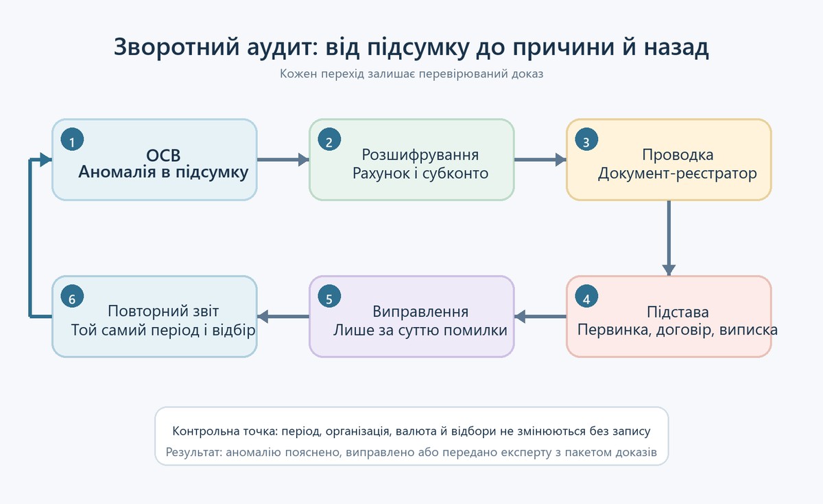 Зворотна перевірка обліку в BAS від звіту до документа