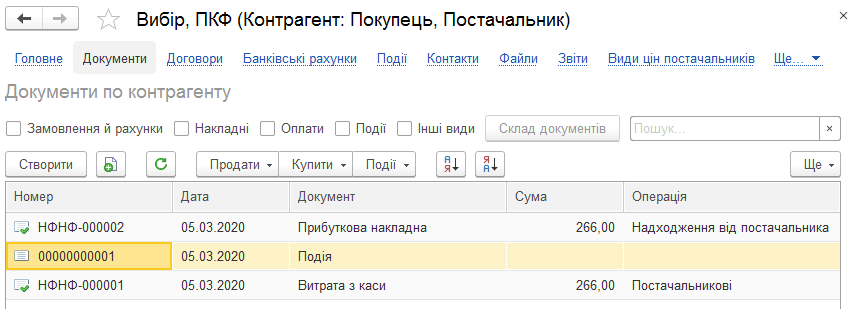 Список документів контрагента